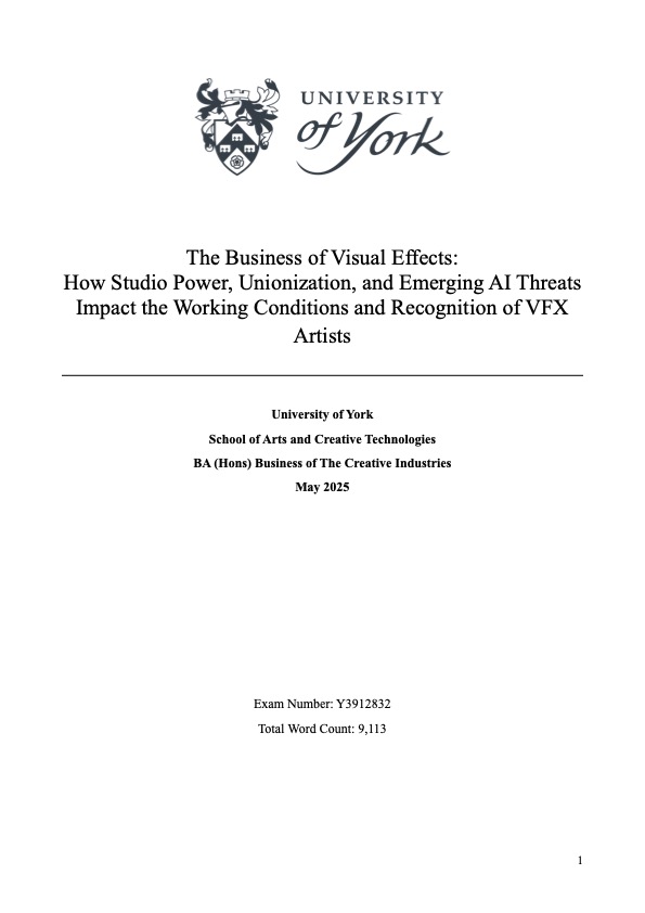 VFX and AI dissertation cover